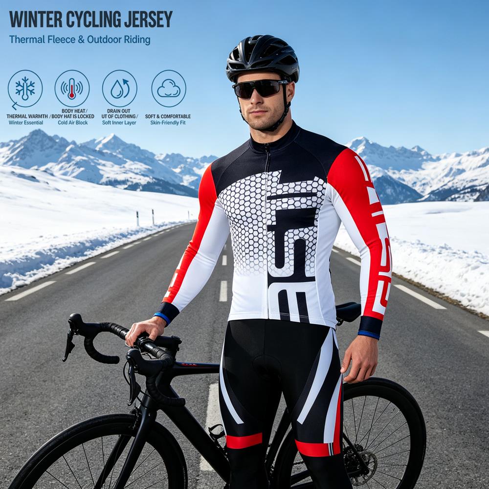 Cycling Gear Jersey - ชุดปั่นจักรยานผ้าฟลีซกันหนาวสำหรับผู้ชาย ชุดกีฬาปั่นจักรยานกลางแจ้ง ชุด MTB ชุดไตรกีฬา
